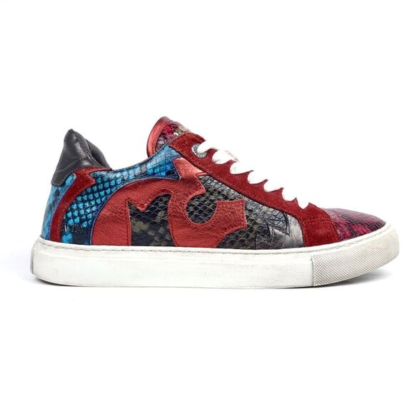 ZADIG & VOLTAIRE ZV1747 Red Snakeskin Multicolor Suede Sneakers Trainer Women 39 - Picture 1 of 10